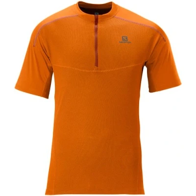 Image of Salomon Men&#039;s Pace Zip Tee, Fall Orange, Medium