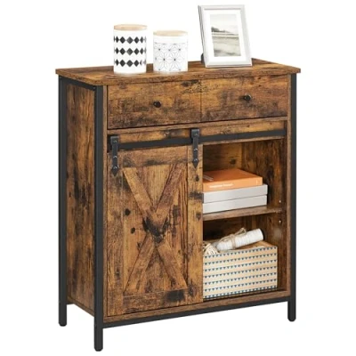 Image of VASAGLE Storage Cabinet, Sideboard and Tv Freestanding Floor Cabinet with 1 Drawer Sliding Barn Door Industrial Rustic Brown Black LSC100B01