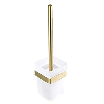 Image of WOMAO Toilet Brush with Holder Gold Brushed Brass Wall Mounted Brushes and Holders Sets Glass Silicone SUS 304 Stainless Steel Bathroom Cleaning Set