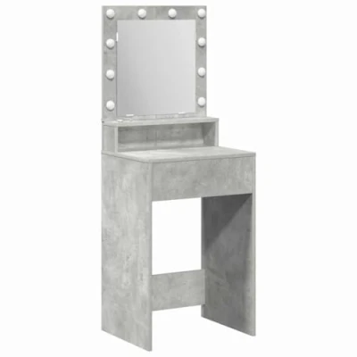 Image of vidaXL concrete grey wood vanity table with LED lights 50x41x135cm bedroom makeup station