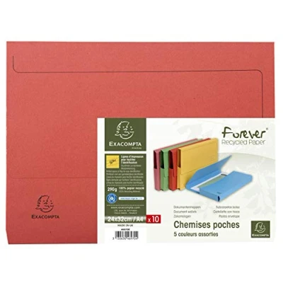 Image of Exacompta Ref 46970E Forever Collection Document Wallets (Pack of 10) 240 x 320mm in Size, Suitable for A4 Documents, 290gsm Premium Pressboard Assorted Colours