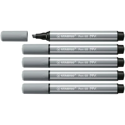 Image of Premium Fibre Tip Pen with Chisel STABILO 68 MAX Pack of 5 Medium Cold Grey