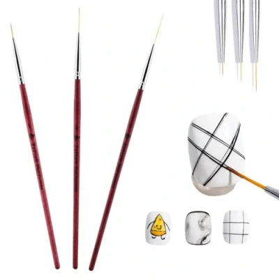 Image of 3Pcs Nail Art Drawing Line Brush, Fine Liner Beauty Pen, Painting Dotting Tool Set for Gel Nails, Detail Brush Acrylic Nail, Cleaning Nails