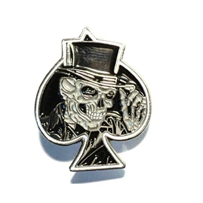 Image of Grinning Ace of Spades Skull Metal Motorcycle Enamel Badge