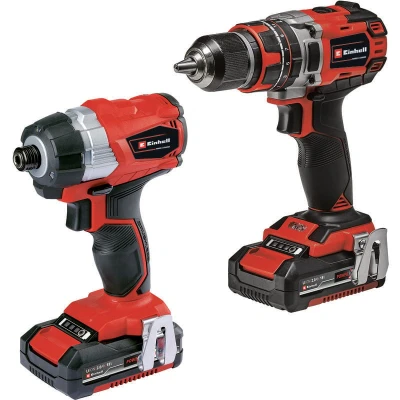Image of Einhell Power x Change 18V Cordless Drill And Impact Driver Set Including Storage Bag, 2 Batteries Charger TP CD 18/50 Li i + CI 18 Brushless Combi Drills Sets