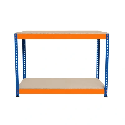 Image of Garage Workbench S Rax 2 Shelf 120cm x 45cm 90cm Workstation Heavy Duty Steel Chipboard 300kg Capacity Per Adjustable Layout Boltless Assembly Rubber Feet Reinforced Support Bar Warehouse