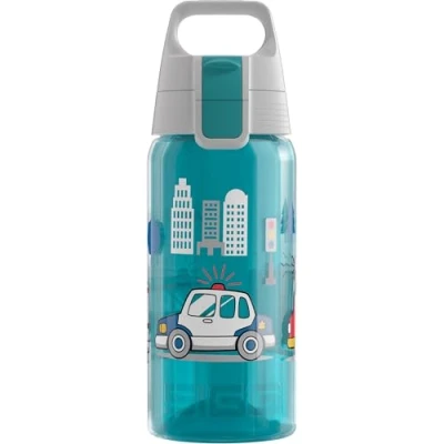 Image of Sigg Sports Water Bottle For Kids Viva One Police Suitable Carbonated Drinks Leakproof Dishwasher Safe BPA Free School &amp; Bike Aqua 0.5L