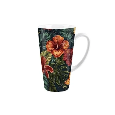Image of Purely Home Dark Hibiscus Tall Latte Mug Ceramic White Tea/Coffee Present Gift