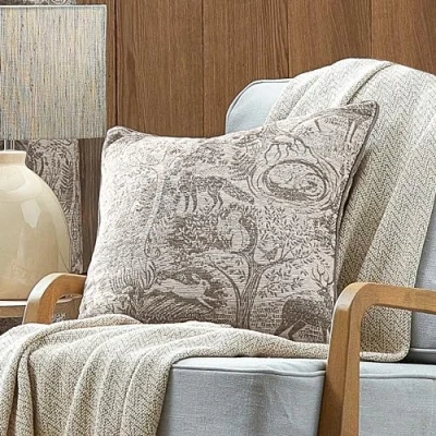 Image of furn. Winter Woods Animal Chenille Cushion Cover, Taupe