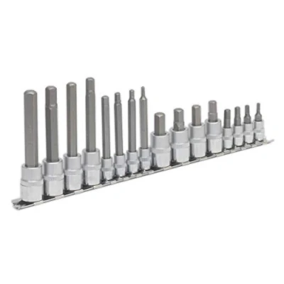 Image of Sealey Premier Hex Socket Bit Set 16pc 1/4&quot; &amp; 3/8&quot;Sq Drive