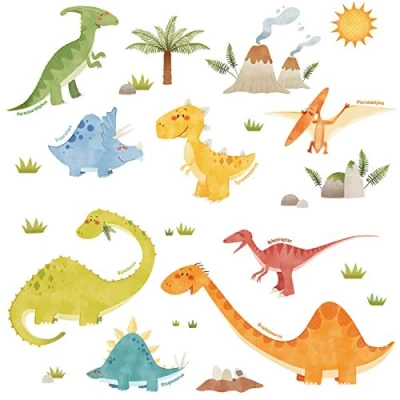 Image of DECOWALL DWL 1505N Dinosaurs Kids Wall Stickers Decals Peel and Stick Removable for Nursery Bedroom Living Room Art murals Decorations