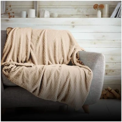 Image of Teddy Soft Throw, Fluffy Blankets For Sofas OR Settees, Luxury Sofa Throws, Oyster, 150X200 Cm