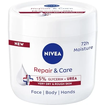 Image of NIVEA Repair + Care Urea Moisturising Cream Jar (400ml), Rich and Hydrating Body Cream, Moisturises Dry Skin With Glycerine for 72H, Ideal Body, Hand Face