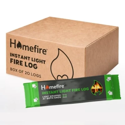 Image of Homefire Natural Instant Light Fire Logs, for Open Fires, Multi fuel Stoves, Wood Burners, and Campfires, Smokeless Odourless (Pack of 20)