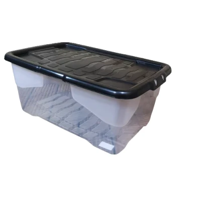 Image of Samuel ALEXANDER 42L Clear Storage Box with Black Lid, Stackable and Nestable Design Solution