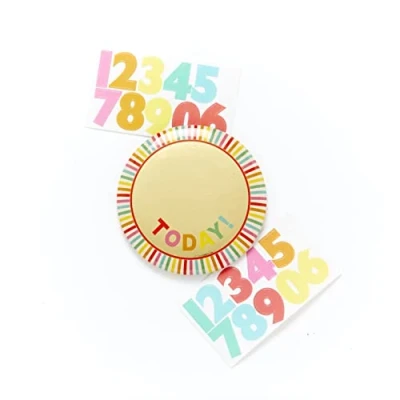 Image of Amscan 9912112 Rainbow &amp; Gold Kids Add an Age Birthday Badge Includes Number Letter Stickers to Personalise 6cm