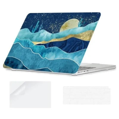 Image of YOPAS Case Compatible with MacBook Air 13.6 inch 2024 2022 Release A3113 A2681, Plastic Pattern M2 M3 13 Keyboard Cover&amp;Screen Protector, Blue Mountains