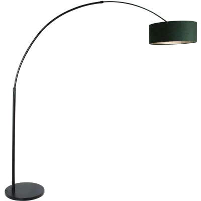 Image of Sparkled Light Arc Floor Lamp Black Matt, Velor Green