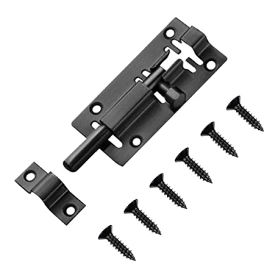 Image of Door Lock Bolts, Black Security Slide Latch Lock, Strong Stainless Steel Locks with Screws, for Bedroom, Bathroom, Toilet, Window, Furniture, Pet, Shed, Garage, Yard Gates