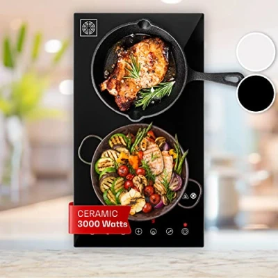 Image of Klarstein Vitroceramic Hob, 3000W Electric Hob Cooker, 2 Ring Pan Free Standing Table Top Cookers w/ Hobs, Modern VTC Heater Cooktops, Hot Plates for Cooking
