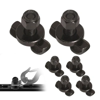 Image of Oldbones L Track Double Lug Threaded Stud Fitting, Rail Tie Down Anchor for Enclosed Trailers, Cargo Vans, Airline Screw Mount M10X30MM (Black, 6pack)