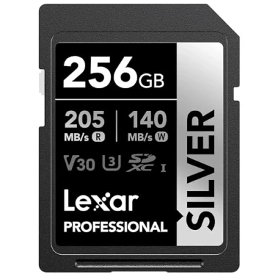 Image of Lexar 256GB Professional Silver SDXC Memory Card, UHS I, C10, U3, V30, 4K Video, Up to 205/140 MB/s Read/Write, for Photographer, Videographer, Enthusiast (LSDSILV256G BNNNU)