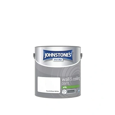 Image of Johnstone&#039;s Wall &amp; Ceiling Paint Brilliant White Silk Finish Emulsion Fantastic Coverage Easy to Apply Dry in 1 2 Hours 12m2 per Litre 2.5L