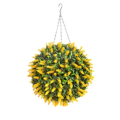 Image of Best Artificial 38cm Yellow Lavender Flower Ball Lush Long Leaf Topiary Grass **UV Fade Protected**