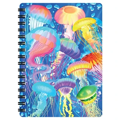 Image of 3D LiveLife Jotter Jelly Jiggle from Deluxebase. Lenticular Jellyfish A6 Spiral Notebook with Plain Recycled Paper Pages. Artwork Licensed Renowned Artist Michael Searle