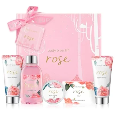 Image of Body &amp; EARTH Bath Spa Women Gift Set, 5 Pcs Rose Sets Box for Pamper Gifts with Soap, Shower Gel, Butter, Lotion, Women, Birthday Gifts, Christmas