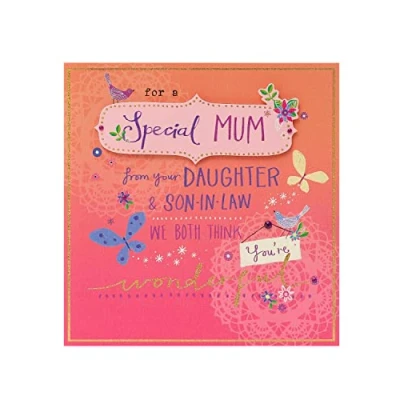 Image of UK Greetings Mother&#039;s Day Card from Daughter &amp; Son In Law With Envelope Warm Design, Pink Orange