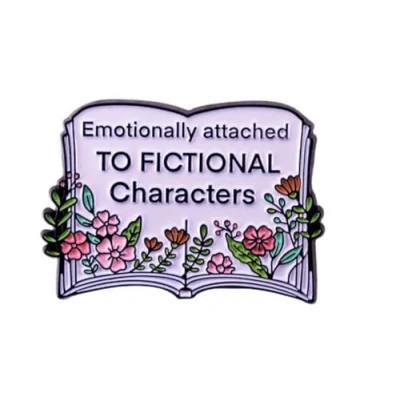 Image of haohaoyu Emotionally Attached to Fictional Character Enamel Brooch Pin Metal Badges Lapel Blooming Flowers Book Nerd Bookworm Gift Jewelry Accessories