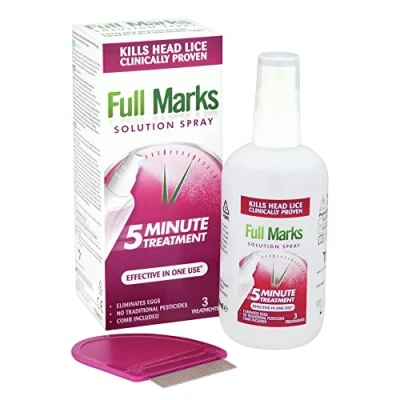 Image of Full Marks Solution Spray, 150ml, Head Lice Prevention Solution, Nit Kills Lice, Scalp Scrub, Comb, Fast And Effective Treatment, Treatments