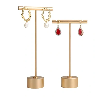 Image of GemeShou 2pcs Gold Earring T bar Display stand, Metal Holder for retail selling, small Jewelry photography props Show【Gold Round Base 2pcs】