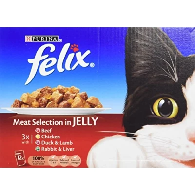 Image of Felix Pouch Meat Selection in Jelly 12 x 100 g (Pack of 4, Total 48 Pouches)