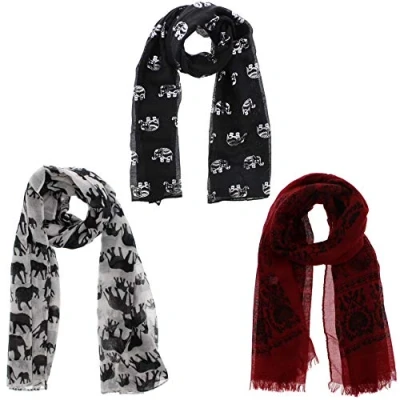 Image of Zac&#039;s Alter Ego Set of 3 Ladies Lightweight Assorted Colour &amp; Elephants Print Scarves