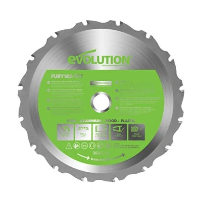 Image of Evolution Power Tools F185TCT 16T (Fury) Multi Material TCT Blade Cuts Wood, Metal and Plastic, 185 mm