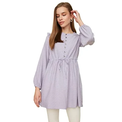 Image of Trendyol Women Modest Regular Basic Crew Neck Woven Shirts Lilac