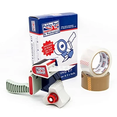Image of Pukka Pad, Post &amp; Packaging Tape Dispenser Parcel for Packing, Shipping, Moving, and Storing Easy Grip Plastic Handle Safety Blade 1 Dispenser, 2 Rolls, Loading Instructions