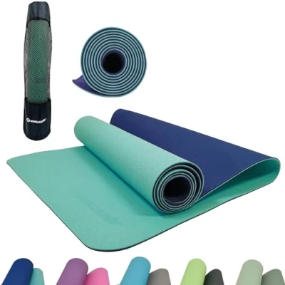 Image of Schildkröt Fitness Tapis de Yoga, 4 mm, Bicolore, en un Sac Transport, Anthracite/Bleu Pétrole, 960068