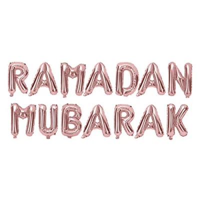 Image of Ramadan Mubarak Letter Foil Balloons Decoration Balloon Banner Set 16&quot; Metallic Silver Rose Gold (Rose Gold)