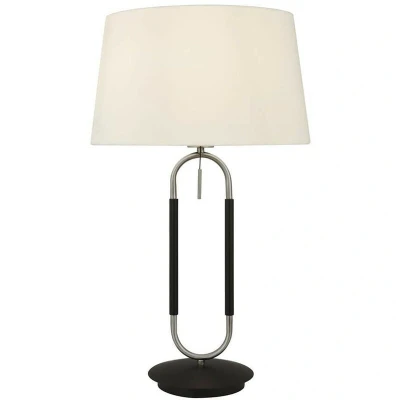 Image of Jazz 1 Light Table Lamp, Satin Silver And Black, White Velvet Shade Pull Switch