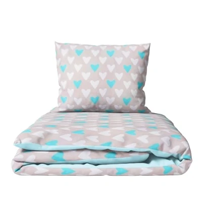 Image of 2 Piece Baby Children Quilt Duvet &amp; Pillow Set 80x70 cm to fit Crib or Pram (Blue Hearts)