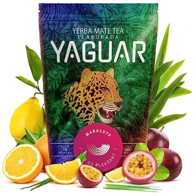 Image of Yerba Mate Yaguar Maracuya Tea with Passion Fruit Brazilian Refreshing &amp; Energizing Gluten Free Vegan (500g)
