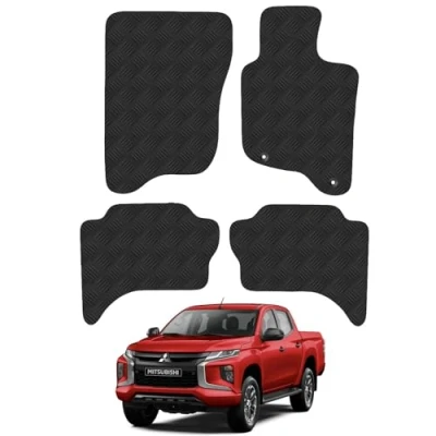 Image of Rubber Floor Mats for the Mitsubishi L200 (2015 2021) [Not suitable &#039;4Life&#039; Double Cab.] Custom Van Accessory Tailored fit Heavy Duty, Waterproof &amp; Anti Slip Work with Clips