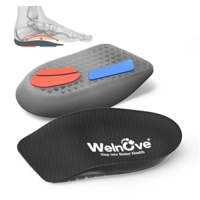 Image of Plantar Fasciitis Heel Inserts for Pain Welnove Shock Absorbing Anti Slip Gel Cushion Cups with Arch Support Spurs Flat Feet Women 4 7.5 Men 7