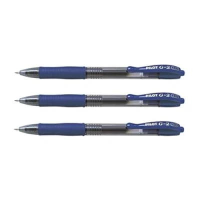 Image of Pilot 14699 G2 10 Broad Gel Ink Writing Ballpoint Pen Retractable Refillable 0.6 mm Translucent Barrel Rubber Grip Blue