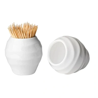 Image of zeeooil Toothpick Holders Set of 2 Ceramic Container (White without Lid)