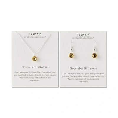 Image of Philip Jones November (Topaz) Birthstone Necklace &amp; Drop Earrings Set Created with Zircondia® Crystals
