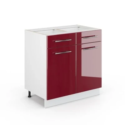 Image of Vicco Kitchen base cabinet Fame Line, Bordeaux High Gloss/White, 80 cm without worktop